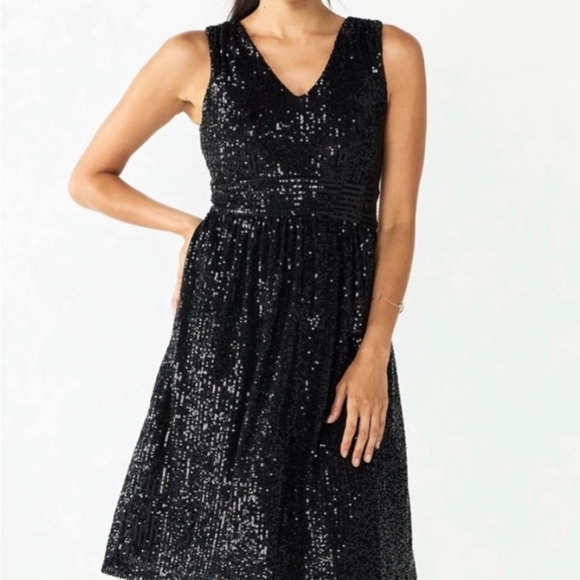 NWT Draper James RSVP Black Sequin B-Neck Sequined Midi Dress SZ 12 - Picture 1 of 6
